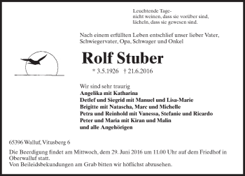 Traueranzeige von Rolf Stuber von Trauerportal Rhein Main Presse