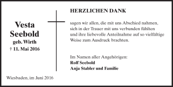 Traueranzeige von Vesta Seebold von  Wiesbaden komplett