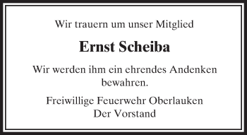 Traueranzeige von Ernst Scheiba von  Usinger Anzeiger Traueranzeige von Ernst Scheiba von  Usinger Anzeiger