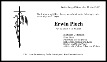 Traueranzeige von Erwin Pioch von  Gießener Anzeiger