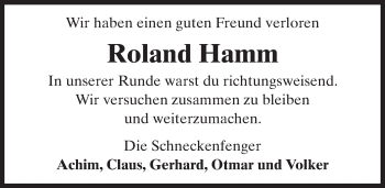 Traueranzeige von Roland Hamm von  Allgemeine  Zeitung Ingelheim-Bingen