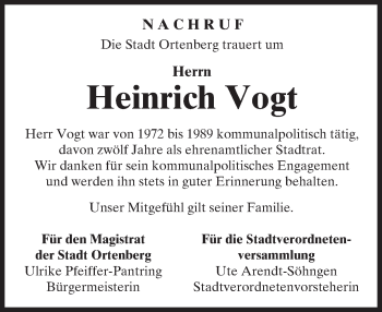 Traueranzeige von Heinrich Vogt von  Kreisanzeiger