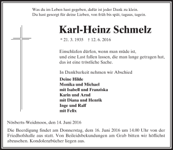Traueranzeige von Karl-Heinz Schmelz von VRM Trauer