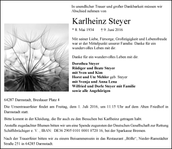 Traueranzeige von Karlheinz Steyer von Trauerportal Echo Online