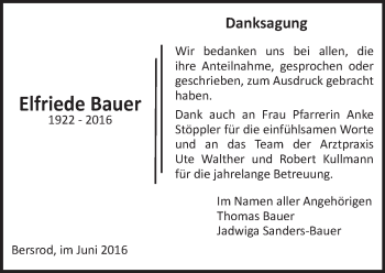 Traueranzeige von Elfriede Bauer von  Gießener Anzeiger