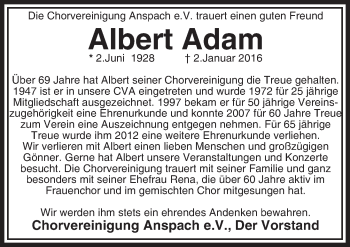 Traueranzeige von Albert Adam von  Usinger Anzeiger