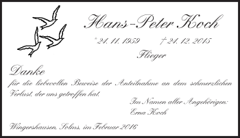 Traueranzeige von Hans-Peter Koch von  Sonntags Anzeiger