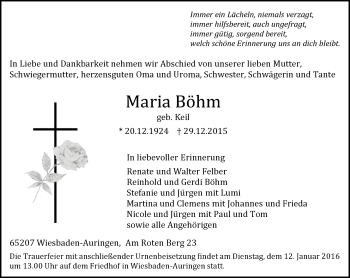 Traueranzeige von Maria Böhm von  Wiesbaden komplett