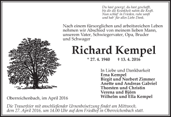 Traueranzeige von Richard Kempel von  Kreisanzeiger Traueranzeige von Richard Kempel von  Kreisanzeiger
