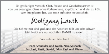 Traueranzeige von Wolfgang Lauth von  Usinger Anzeiger