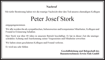 Traueranzeige von Peter Josef Stork von VRM Trauer
