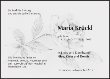 Traueranzeige von Maria Krückl von  Wormser Zeitung
