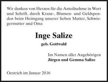 Traueranzeige von Inge Salize von  Rheingau