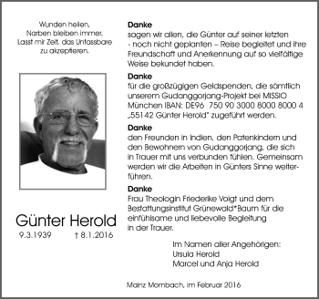 Traueranzeige von Günter Herold von  Mainspitze