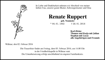 Traueranzeige von Renate Ruppert von  Gießener Anzeiger