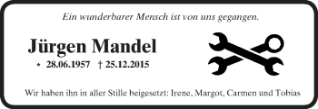 Traueranzeige von Jürgen Mandel von  Bürstädter Zeitung