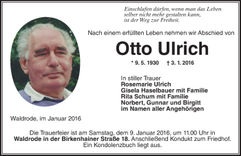 Traueranzeige von Otto Ulrich von  Gelnhäuser Tageblatt