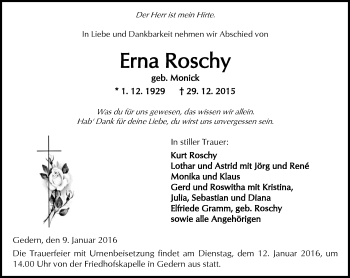 Traueranzeige von Erna Roschy von  Kreisanzeiger