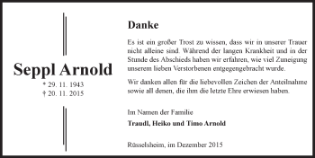 Traueranzeige von Seppl Arnold von  Mainspitze