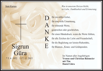Traueranzeige von Sigrun Güra von VRM Trauer