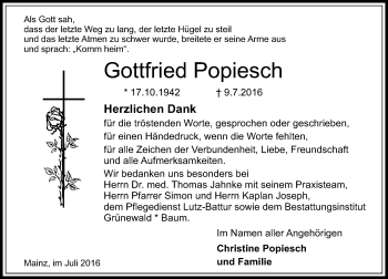 Traueranzeige von Gottfried Popiesch von Trauerportal Rhein Main Presse