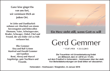 Traueranzeige von Gerd Gemmer von  Wiesbaden komplett
