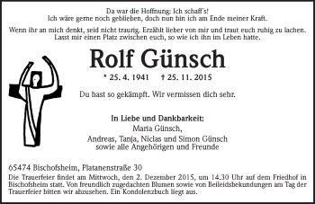 Traueranzeige von Rolf Günsch von  Allgemeine Zeitung Mainz