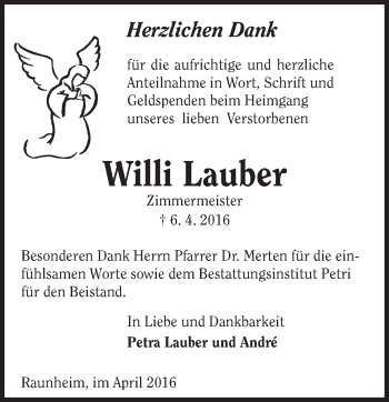 Traueranzeige von Willi Lauber von  Mainspitze