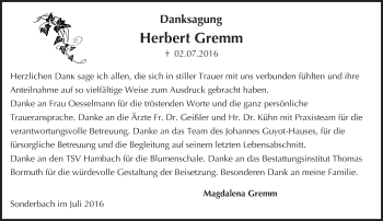 Traueranzeige von Herbert Gremm von Trauerportal Echo Online
