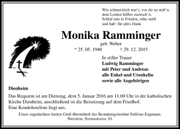 Traueranzeige von Monika Ramminger von  Allgemeine Zeitung Mainz