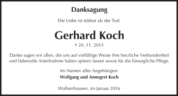 Traueranzeige von Gerhard Koch von  Sonntags Anzeiger