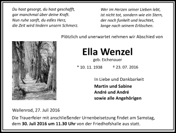 Traueranzeige von Ella Wenzel von VRM Trauer