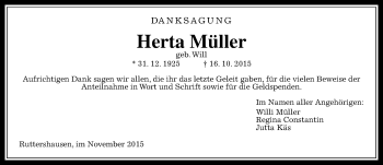 Traueranzeige von Herta Müller von  Gießener Anzeiger
