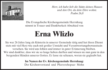 Traueranzeige von Erna Wlizlo von  Kreisanzeiger