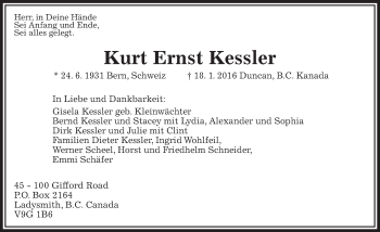 Traueranzeige von Kurt Ernst Kessler von  Gießener Anzeiger
