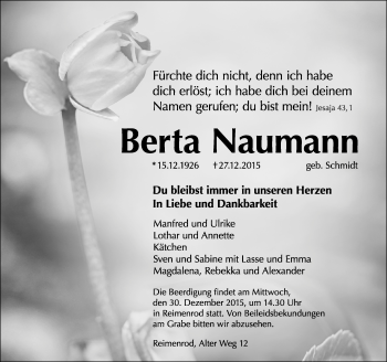 Traueranzeige von Berta Naumann von VRM Trauer