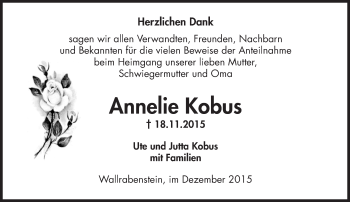 Traueranzeige von Annelie Kobus von  Idsteiner Zeitung