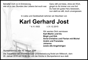 Traueranzeige von Karl Gerhard Jost von VRM Trauer