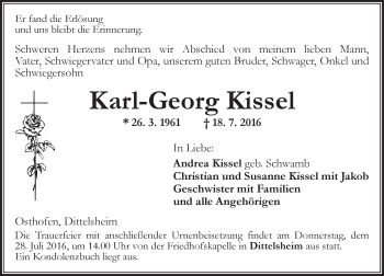 Traueranzeige von Karl-Georg Kissel von Trauerportal Rhein Main Presse