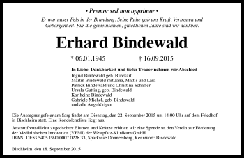 Traueranzeige von Erhard Bindewald von  Bad Kreuznach