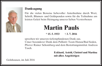Traueranzeige von Martin Pauls von  GT am Sonntag