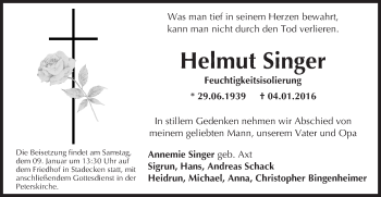 Traueranzeige von Helmut Singer von  Allgemeine Zeitung Mainz