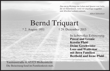 Traueranzeige von Bernd Triquart von  Wiesbaden komplett