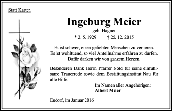 Traueranzeige von Ingeburg Meier von  OK Oberhessen Kurier