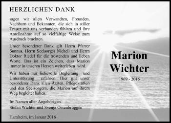 Traueranzeige von Marion Wichter von  Allgemeine Zeitung Mainz