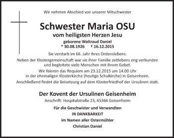 Traueranzeige von Waltraud Daniel von  Rheingau