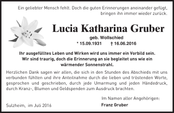 Traueranzeige von Lucia Katharina Gruber von Trauerportal Rhein Main Presse