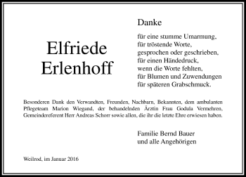Traueranzeige von Elfriede Erlenhoff von  Usinger Anzeiger