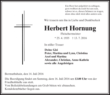 Traueranzeige von Herbert Hornung von VRM Trauer