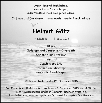 Traueranzeige von Helmut Götz von  Gießener Anzeiger